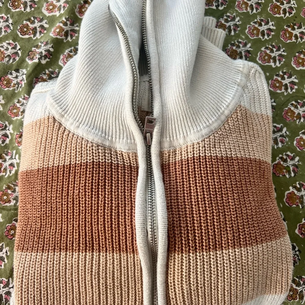 100% Cotton Aerie Striped Half-Zip Sweater - Picture 2 of 3